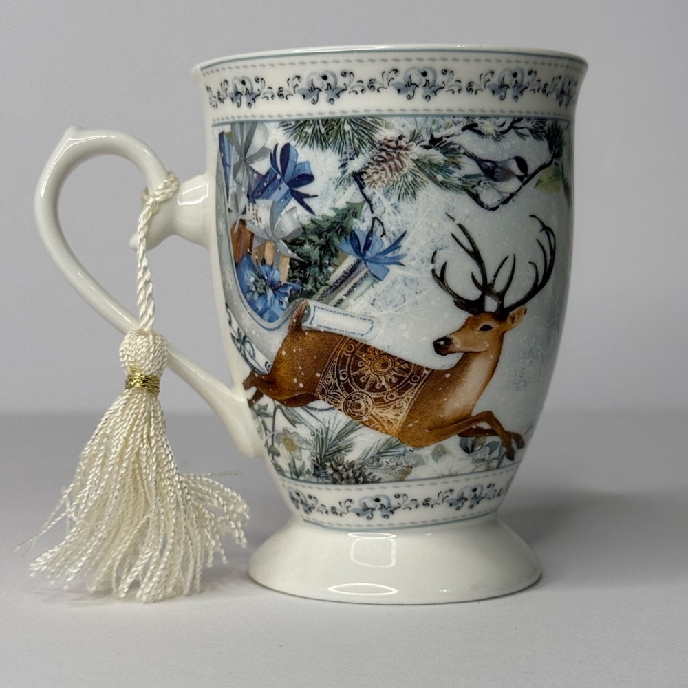 Delton Products BV Christmas Reindeer Porcelain Mug Cup w/Tassel